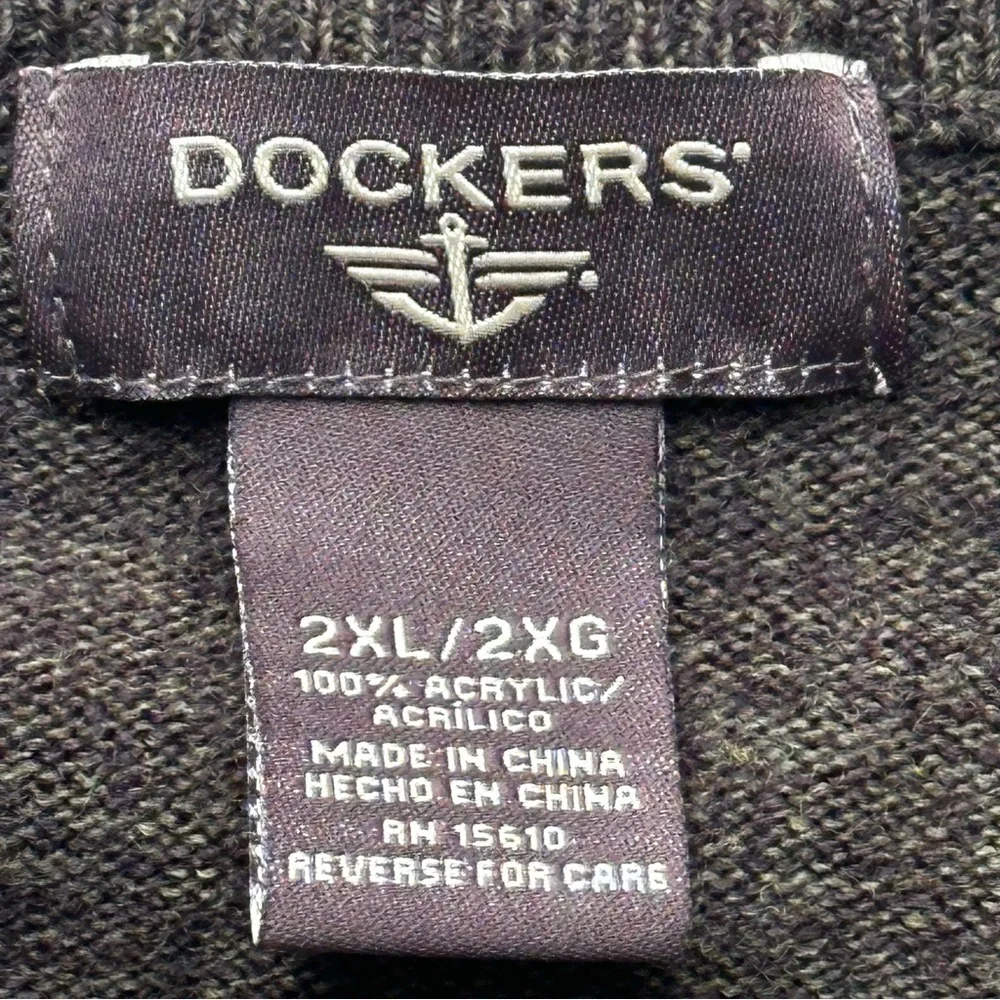 Dockers Mens Diamond Knit Pullover Crew Neck Sweater‎ Tan Green 2XL